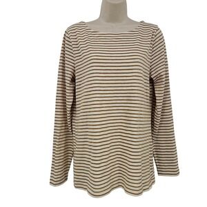 J Crew Shirt Women L Gold Stripe Glitter Painter Tee Boatneck Long Sleeve Preppy